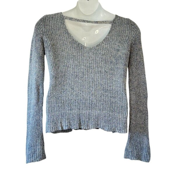 Theory Lalora Linen Sweater Pullover Light Echo Mix Yarn V-Back Cut Out Small - Picture 6 of 8